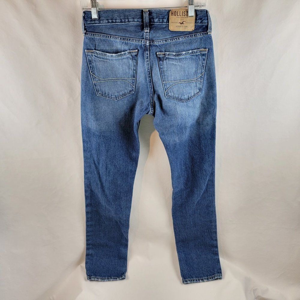 Hollister Jeans Mens 28x30 Blue Skinny Button Fly Dark Wash Whiskered Normcore A - Picture 6 of 10